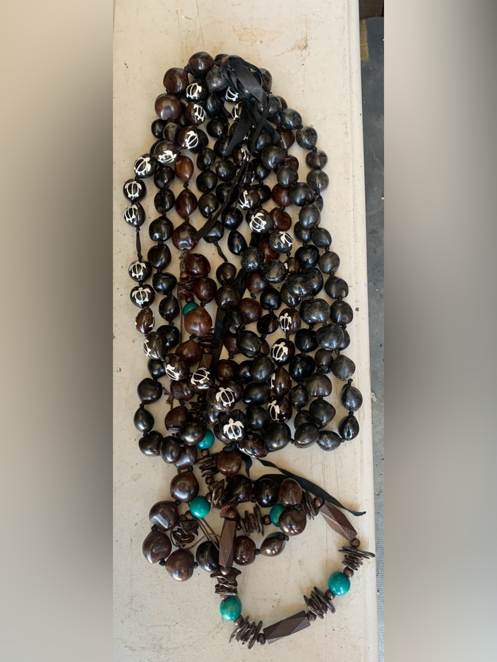 Vintage Hawaiian Kukui Nut & Wooden Bead Necklace Lot / Bundle (6 Pieces)